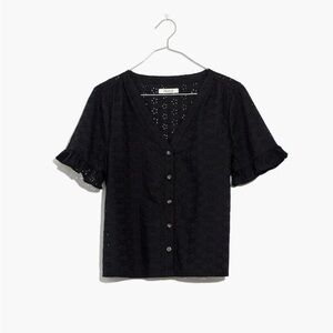 Madewell eyelet village ruffle sleeve shirt in black